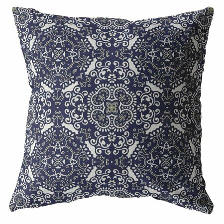 PALACEDESIGNS 20 in. Navy Boho Indoor & Outdoor Zippered Throw Pillow PA3667329